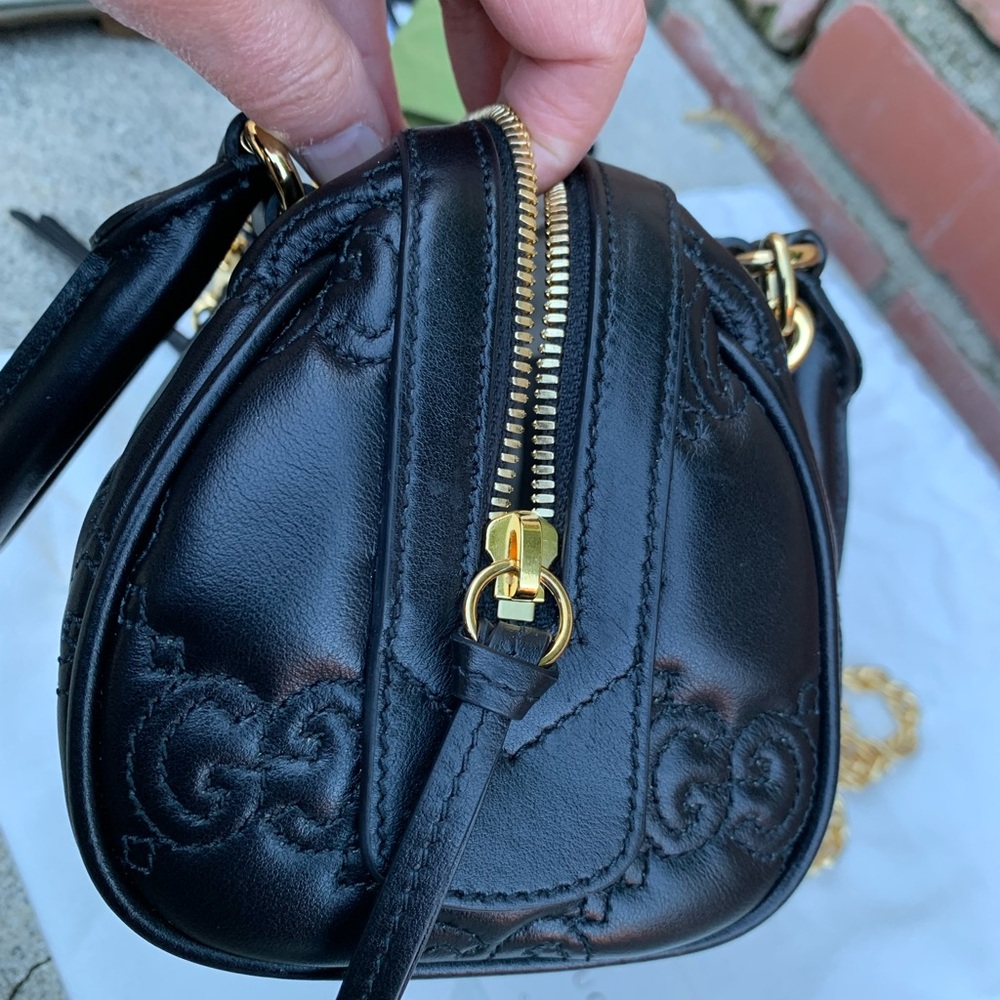 Gucci Black Leather Mini Bag with Gold Chain - Picture 9 of 11